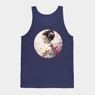 Aesthetic Japanese Art Geisha With Rose Tank Top